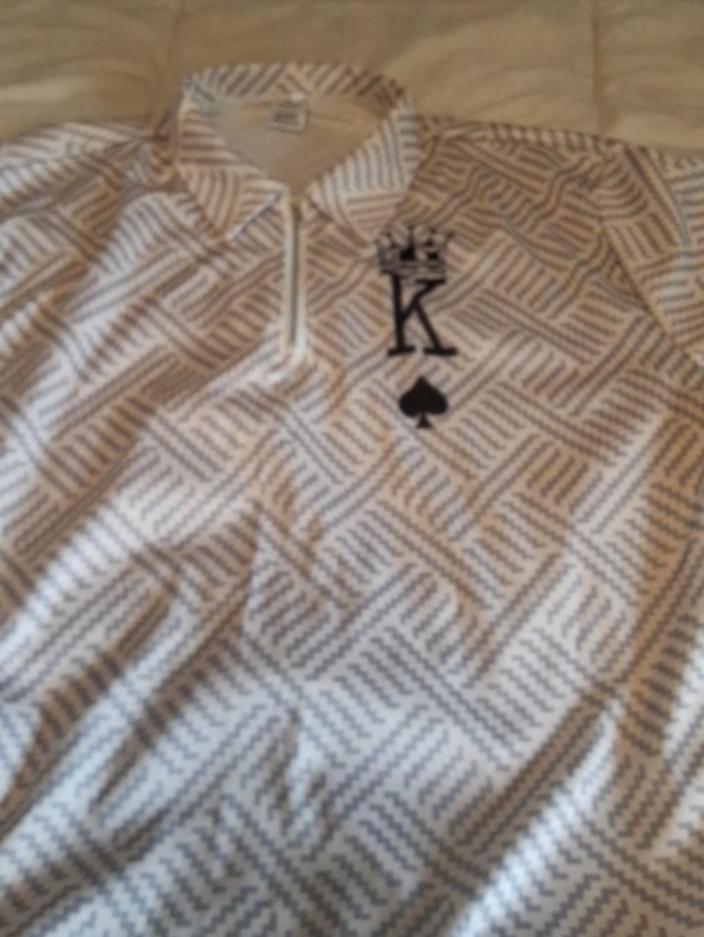 Men's Dress Shirt - White and Light Brown Geo Print with Zip King Of Kings